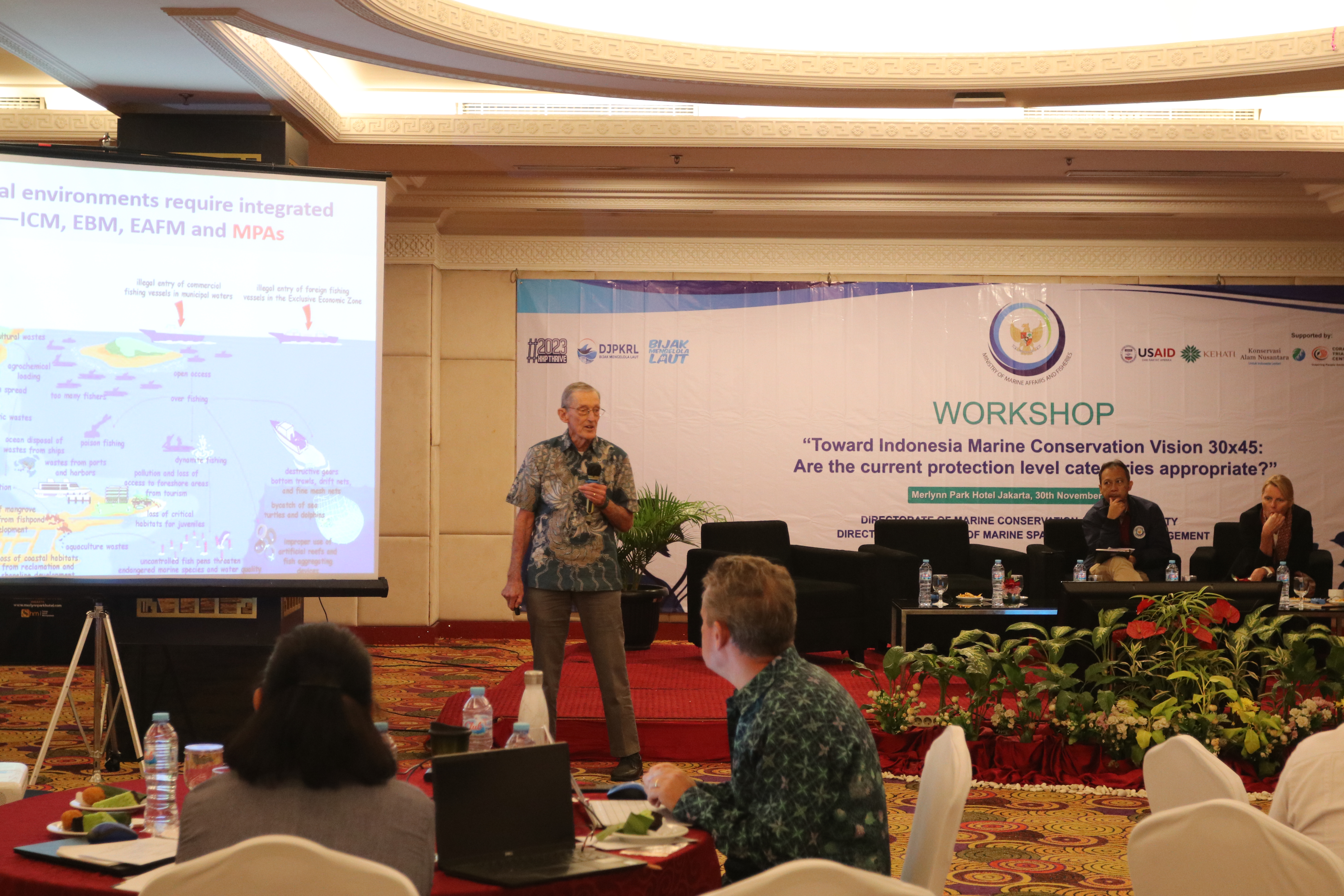 Seminar Internasional ”Towards Indonesia Marine Conservation Vision 30by45: Are the current protection level categories appropriate?”, Jakarta (30/11).