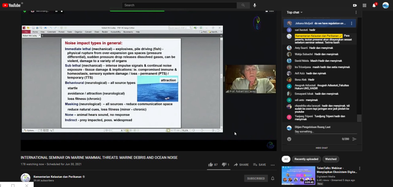 Seminar Internasional tentang ancaman terhadap mamalia laut : sampah dan kebisingan di laut, (30/6)