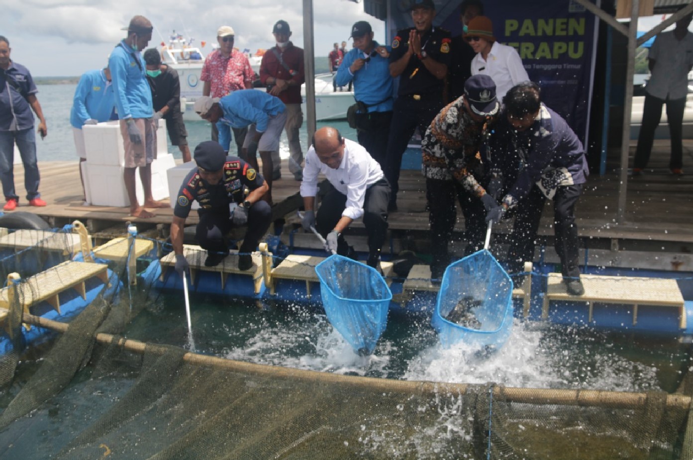 DIRJEN PB MELAKUKAN PANEN DI KAMPUNG BUDIDAYA KERAPU DI SEMAU NTT