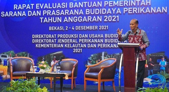 Dirjen PB membuka acara Evaluasi Bansarpras Perikanan Budidaya di Bekasi (2/12/21)